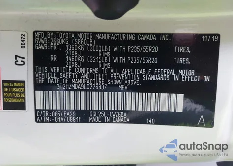 2020 Lexus Rx 350 z USA, uszkodzony, nr VIN 2T2HZMDA9LC226837